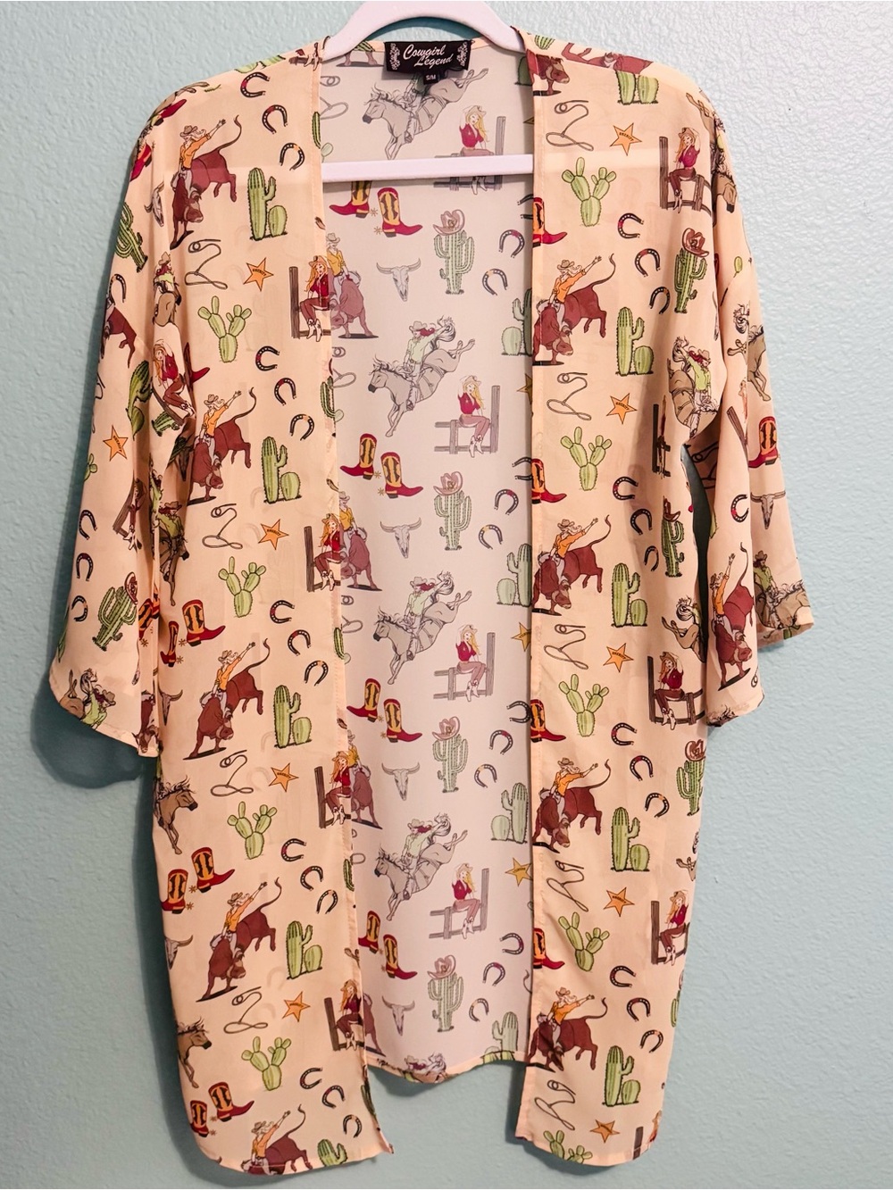 Cowgirl Legend Western Print Open Cardigan Kimono s/m